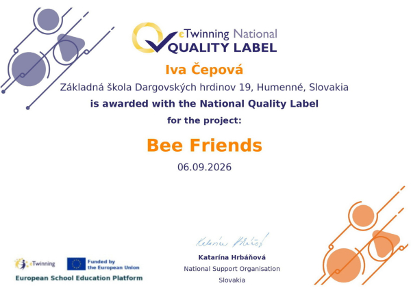 Úspech projektu Bee Friends – získali sme certifikát kvality